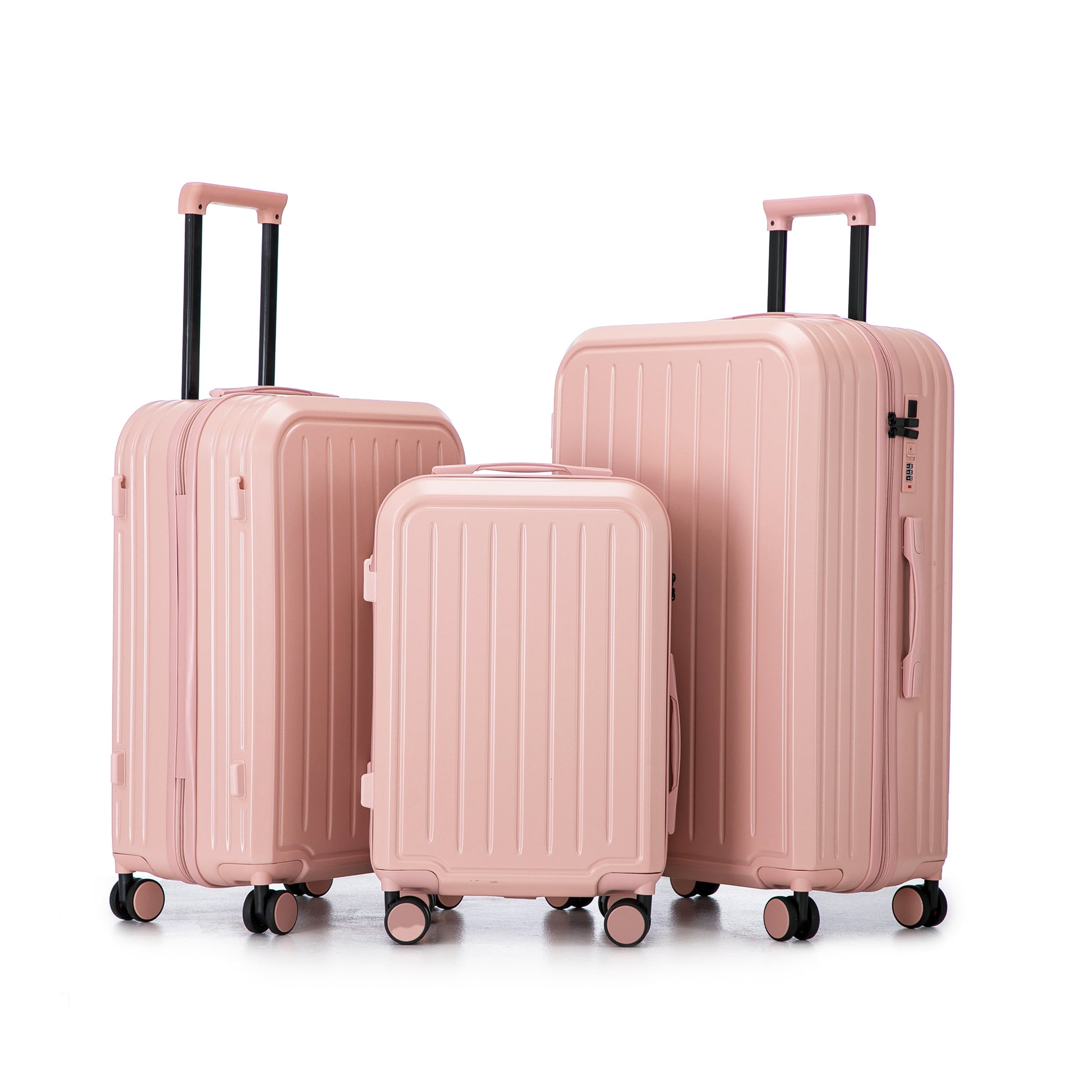 Jetera 3 - Piece ABS Travel Set – Pink 360° Spinner Suitcases with USB Port & Cup Holder (20/24/28") - JUSTLIVE NESTJUSTLIVE NEST