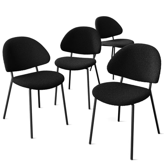 Curvia Dining Chairs – Set of 4 Black Boucle Curved Upholstered Kitchen Seats