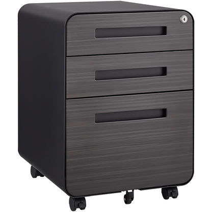 Flexa 3-Drawer File Cabinet – Black Under-Desk Mobile Unit with Anti-Tilt Steel Frame