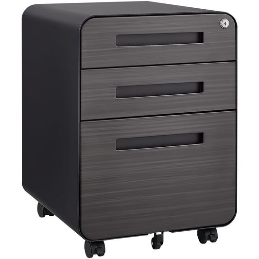 Flexa 3-Drawer File Cabinet – Black Under-Desk Mobile Unit with Anti-Tilt Steel Frame