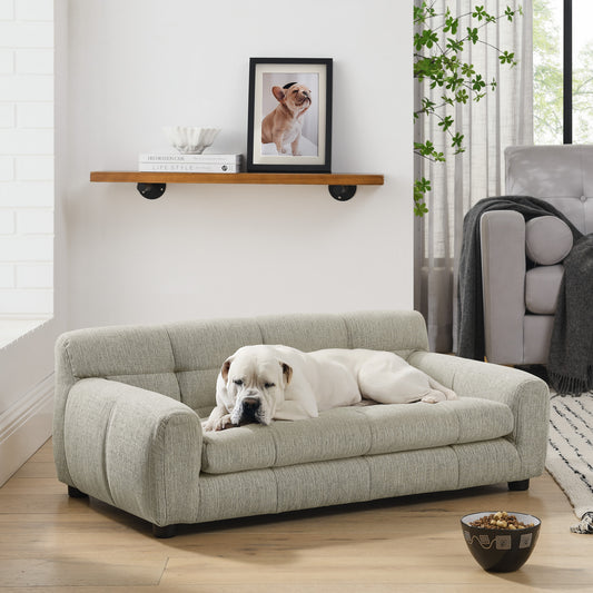 Kova Plush Pet Sofa – Beige Rectangular Dog Couch with Backrest & Side Arms for Small/Medium Breeds - JUSTLIVE NESTJUSTLIVE NEST