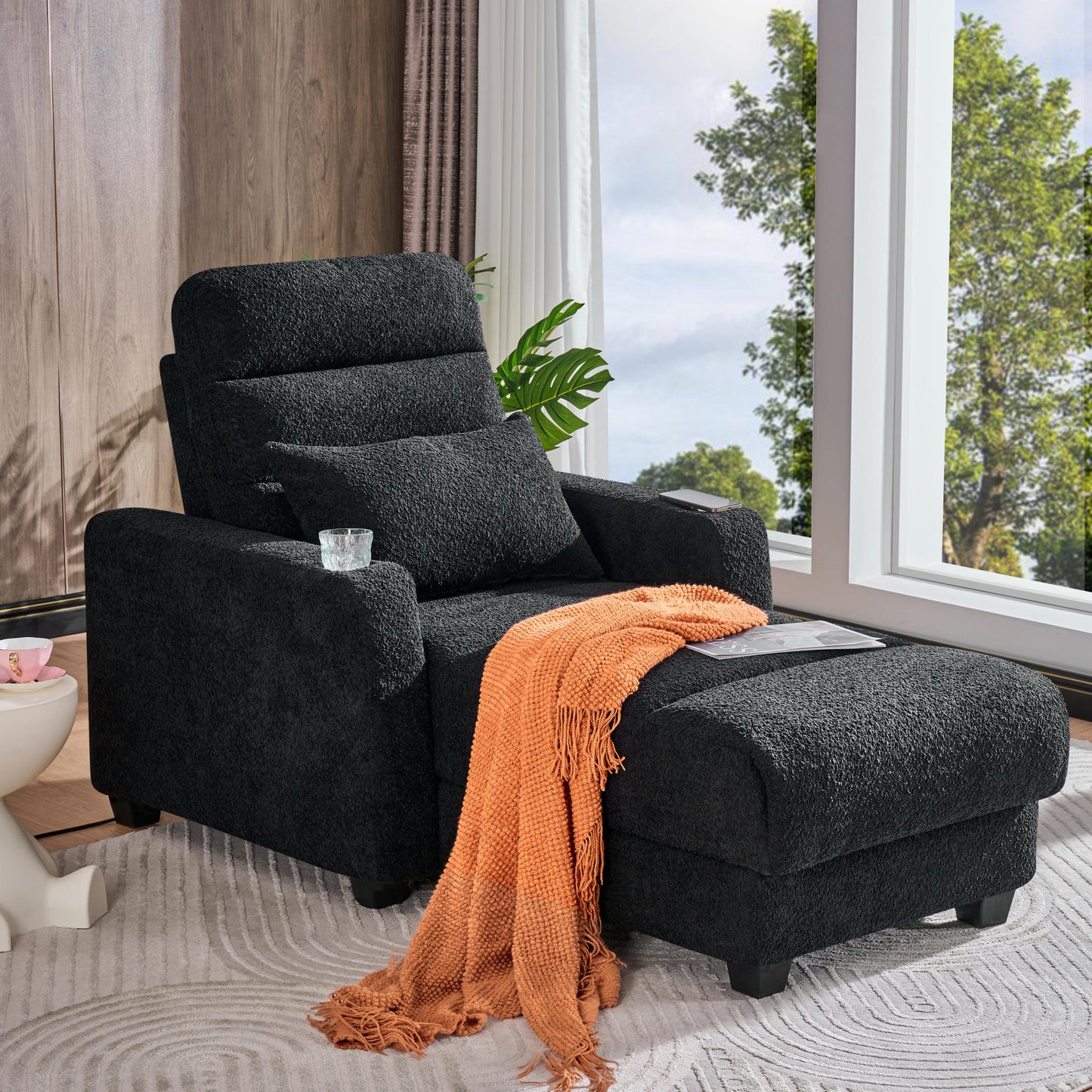 JUSTLIVE ‘Comfina Luxe” Chair – Black | Electric Recliner + Wireless Charger + Lumbar Pillow + Cup Holde