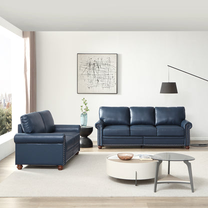 NestEdge ‘StorNest” 2+3 Sectional – Navy Faux Leather Sofa | Built-In Storage