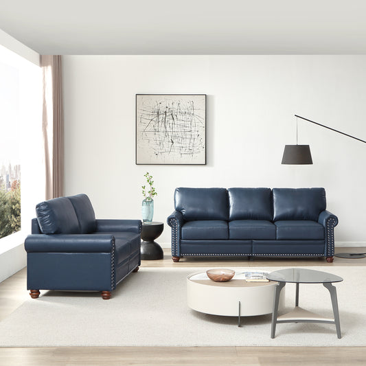 NestEdge ‘StorNest” 2+3 Sectional – Navy Faux Leather Sofa | Built-In Storage
