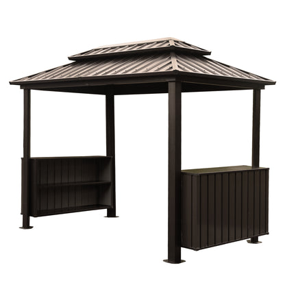 Grillan 6x10' BBQ Gazebo – Hardtop Grill Shelter with Steel Roof, Cabinets & Hooks (Brown) - JUSTLIVE NESTJUSTLIVE NEST