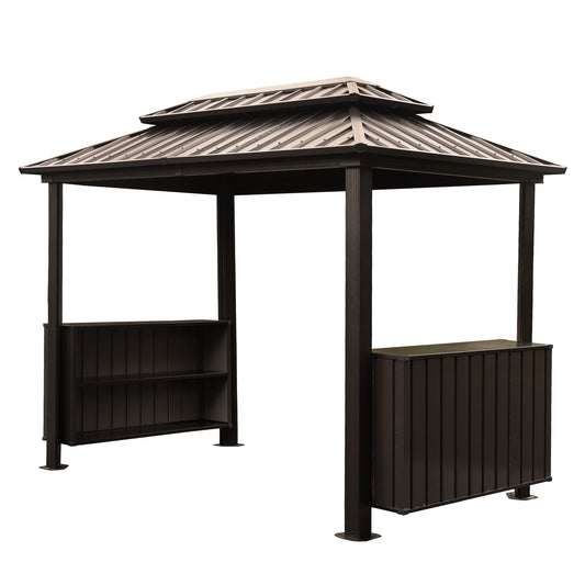 Grillan 6x10' BBQ Gazebo – Hardtop Grill Shelter with Steel Roof, Cabinets & Hooks (Brown) - JUSTLIVE NESTJUSTLIVE NEST