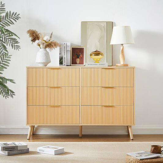 Wavine 6‑Drawer Dresser – Kids‑Safe Wavy Drawer Chest, Natural Finish, Wide Storage
