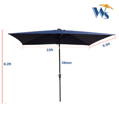 Solair 10x6.5' Rectangular LED Umbrella – Solar Crank Patio Shade with Push - Button Tilt - JUSTLIVE NESTJUSTLIVE NEST