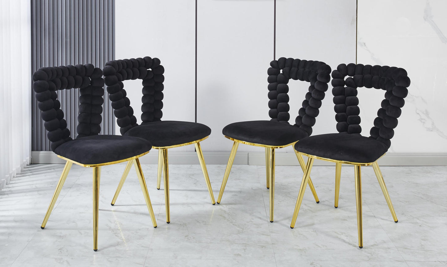 Mavelle Chair Set – Onyx Velvet, Goldtone Legs, Hairplush Backrest
