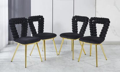 Mavelle Chair Set – Onyx Velvet, Goldtone Legs, Hairplush Backrest
