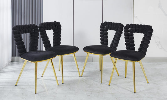 Mavelle Chair Set – Onyx Velvet, Goldtone Legs, Hairplush Backrest