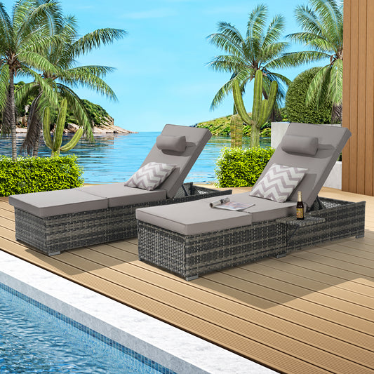Avero Recliner Duo+ Table – Outdoor Wicker Chaise Set with Cushions & Hidden Storage Feature