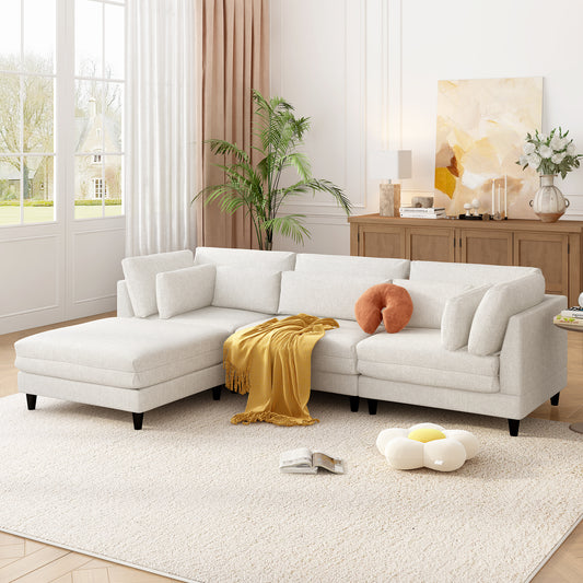 110' Modular Comfort Lounge – 4-Seat Convertible Sofa with Movable Ottoman & Designer Stitching