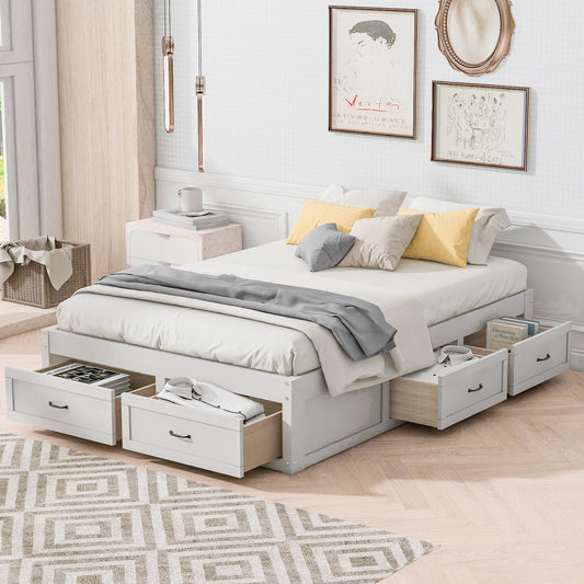 Stravelle Full Bed – Antique White Platform with 6 Storage Drawers