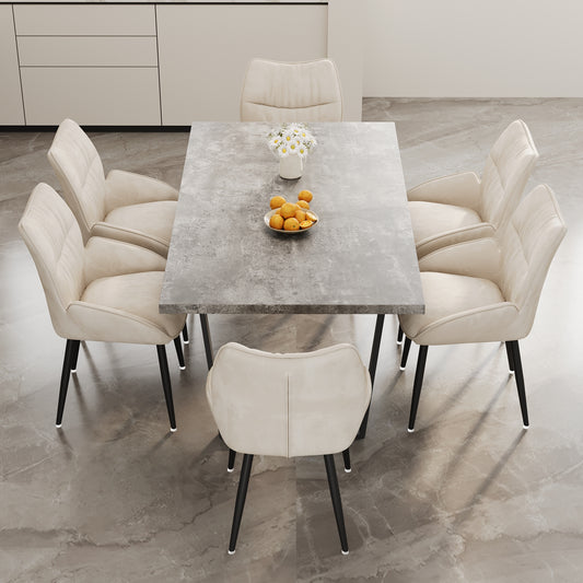 Kavari 6-Piece Dining Set – 63" Rectangular MDF Table with Upholstered Chairs
