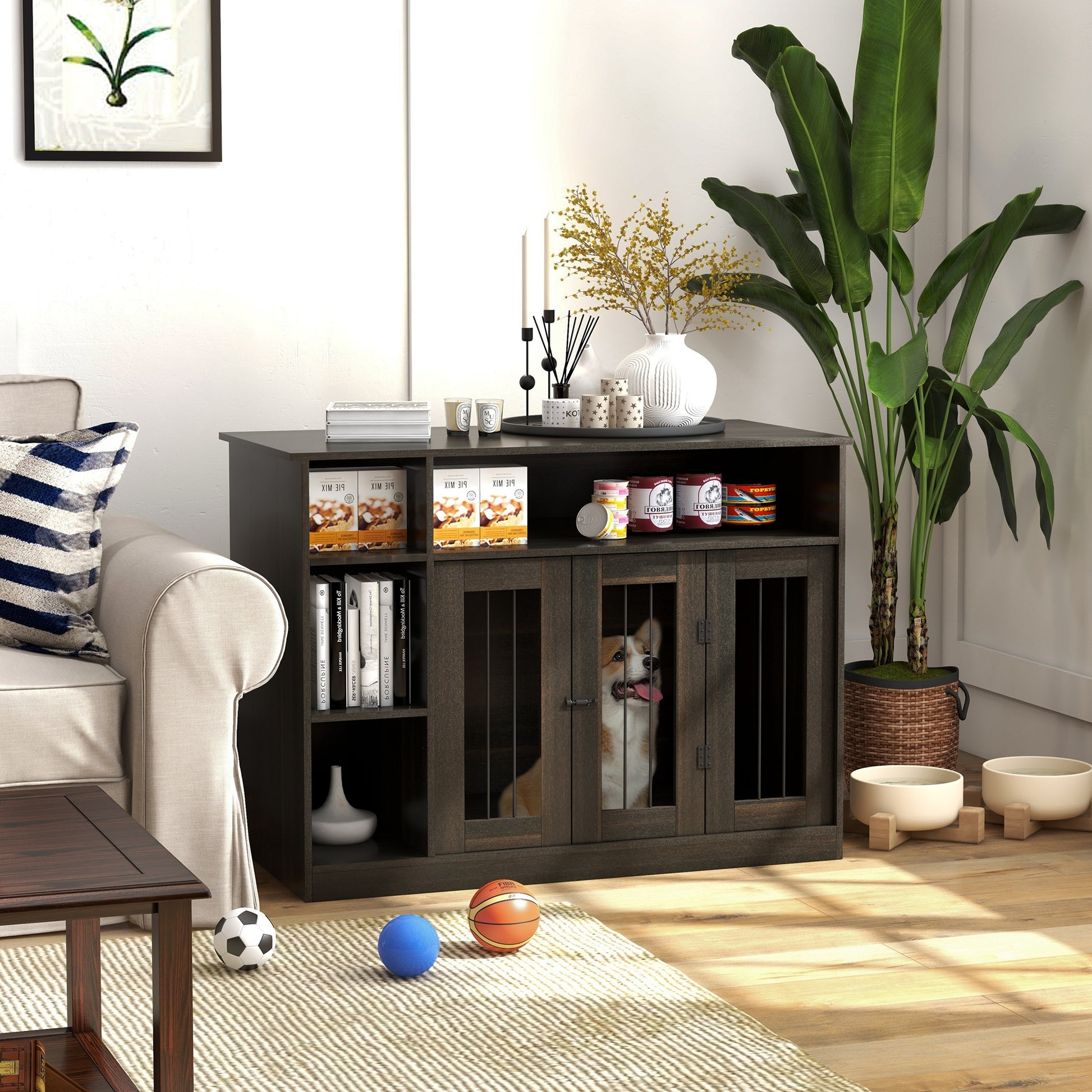 Hollo Dog Crate Table – Brown Dual - Use Pet Crate with Adjustable Shelf & Wide Top Surface (47") - JUSTLIVE NESTJUSTLIVE NEST