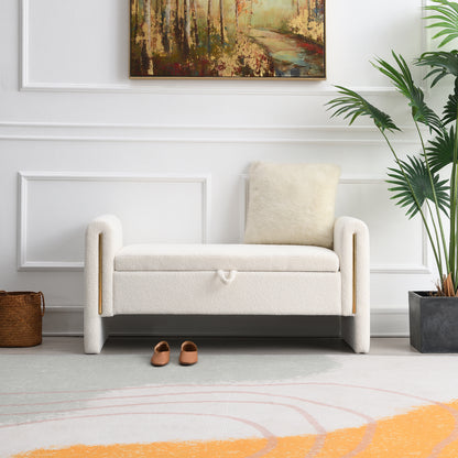 TeddyArm Cozy Bench – Cream Upholstered Bed-End Bench with Storage & Arms
