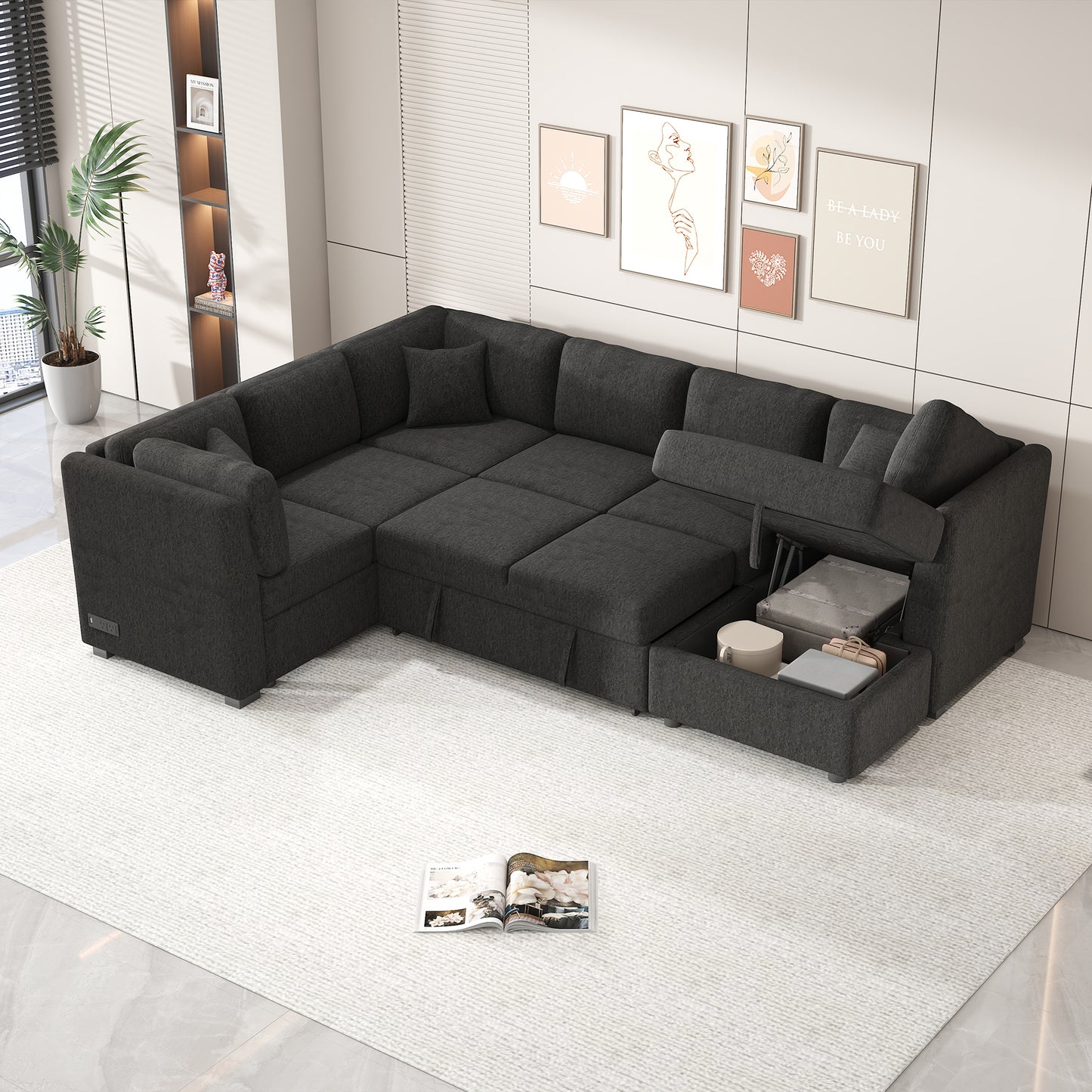 HavenPort™ Grand Lounger – 108' Tech-Ready Comfort Sofa with Storage Bay (Black)