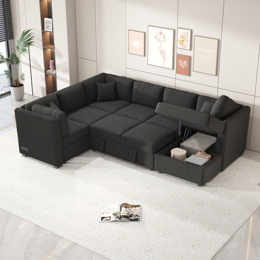 HavenPort™ Grand Lounger – 108' Tech-Ready Comfort Sofa with Storage Bay (Black)