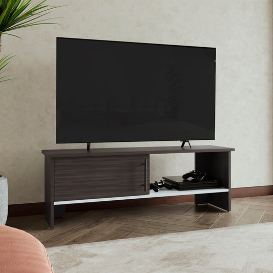 Navia Compact Console – 47" Dark Walnut + White TV Stand with Cabinet