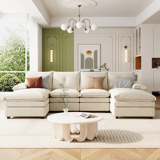 6-Seat Comfort Lounge – Plush Chenille Ensemble with Adaptive Arm Cushions