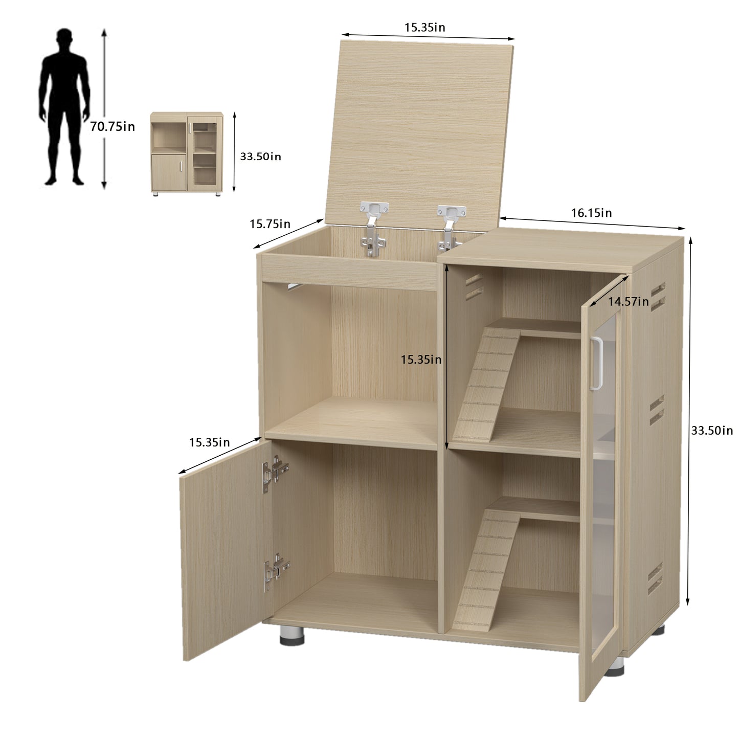 Teko Hamster Habitat Tower – 4 - Tier Teak Enclosure with Acrylic Front & Lower Storage Cabinet - JUSTLIVE NESTJUSTLIVE NEST