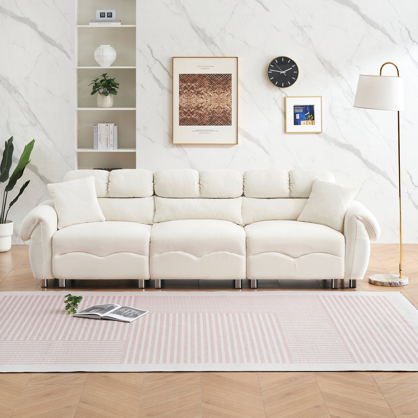 NestEdge ‘CloudNest” 98” Sofa – Beige Velvet Comfort | Spacious 3-Seater Lounge