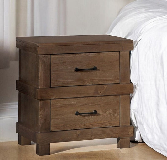 Andryn Classic Stand – Antique Oak Nightstand with 2 Drawers in Traditional Style