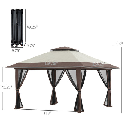 Aurelia 13' Pop - Up Canopy Gazebo – Instant Beige Shelter with Netting, Carry Bag & Sand Weights - JUSTLIVE NESTJUSTLIVE NEST
