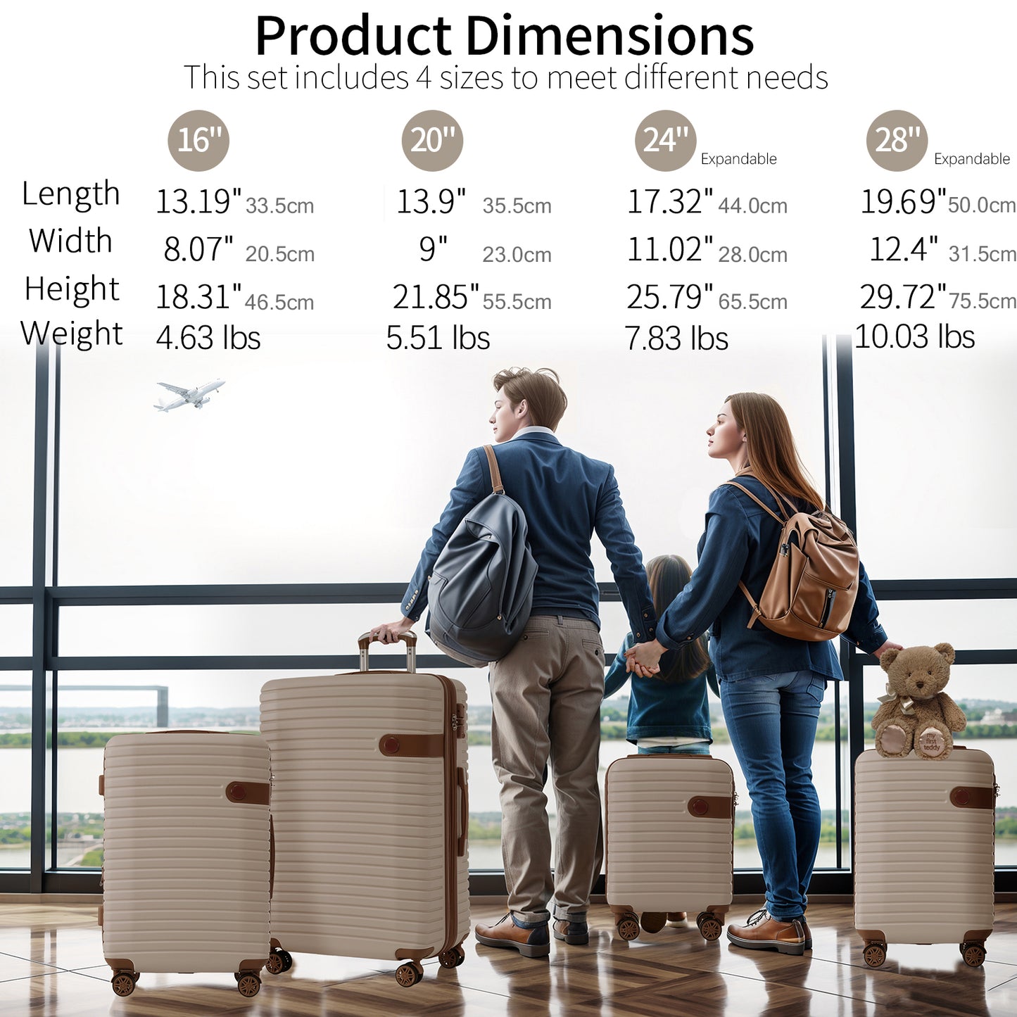 Jetera 4 - Piece ABS Travel Set – Lightweight Hard Shell Luggage with Spinner Wheels, Packing Cubes & TSA Lock (16/20/24/28") - JUSTLIVE NESTJUSTLIVE NEST