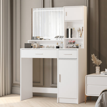 Vionix Curve Hub – White LED Vanity Table with Large Drawer & 3-Level Brightness Mirror