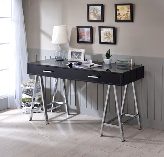 Coleen Gloss Desk – Black High Gloss Writing Desk with Chrome Legs