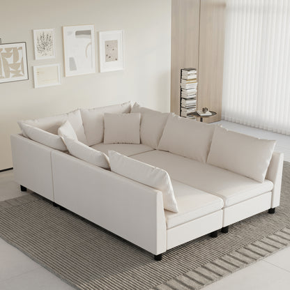 86' Modular Sleeper Lounge – Oversized 6-Seat Convertible Chenille Sofa Bed with Accent Cushions