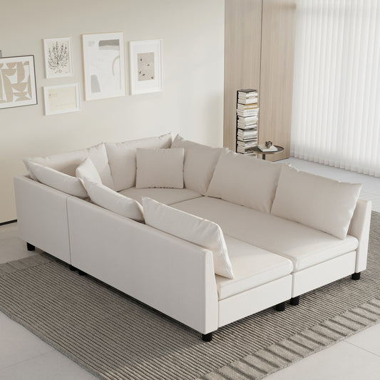 86' Modular Sleeper Lounge – Oversized 6-Seat Convertible Chenille Sofa Bed with Accent Cushions
