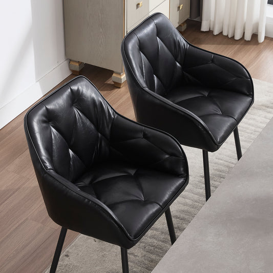 Liora Vintage Chairs – 2 Black Faux Leather Armchairs with Wipeable Upholstery