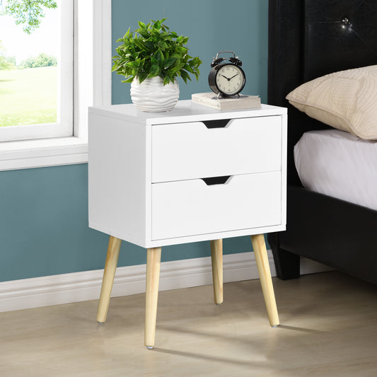 Velvyn Storage Table – White 2-Drawer Side Table with Rubberwood Legs