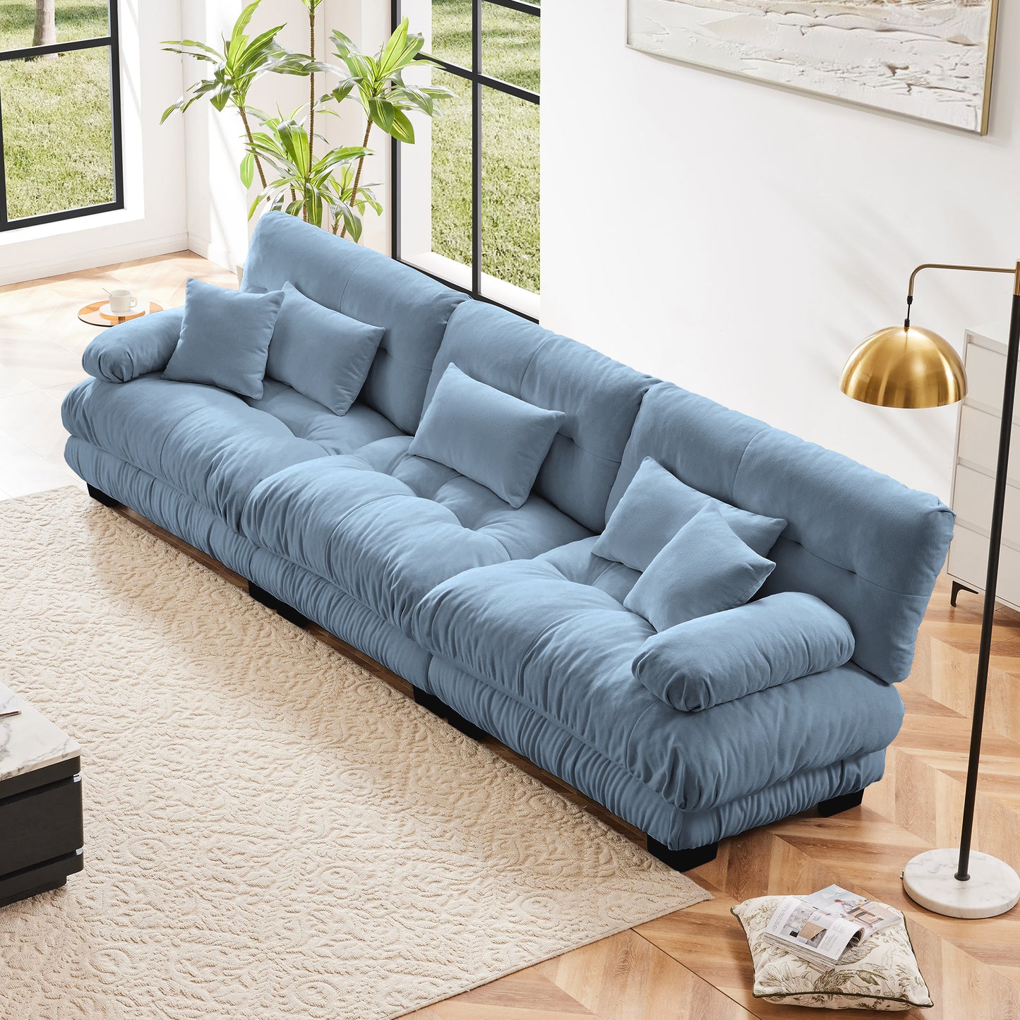 3-Seat Luxe Lounge – Blue Chenille Modular Deep Sofa for Cozy Living Spaces