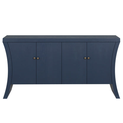 Induro Arc Credenza – 4-Door Navy Blue Cabinet with Bronze Clasps & Curved Legs