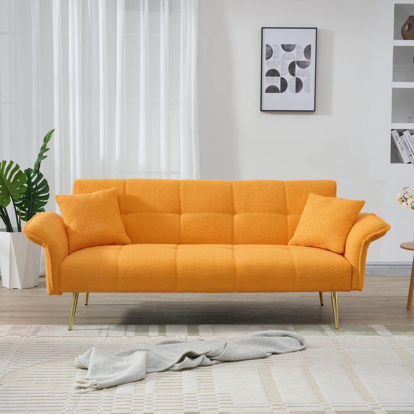 70' Convertible Cozy Lounger – Teddy Fleece Loveseat Sofa Bed with Adjustable Arms & Back