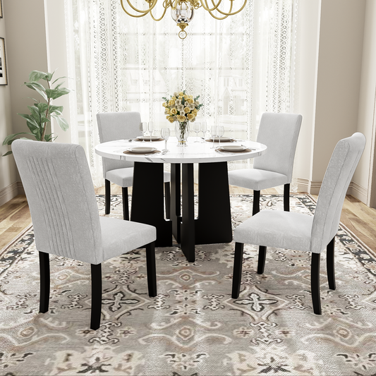 Rova 5-Piece Dining Set – 43" Round Table with Upholstered Chairs