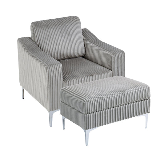 Belvedere Convertible Lounge – Elegant Gray Corduroy Sofa with Storage Ottoman