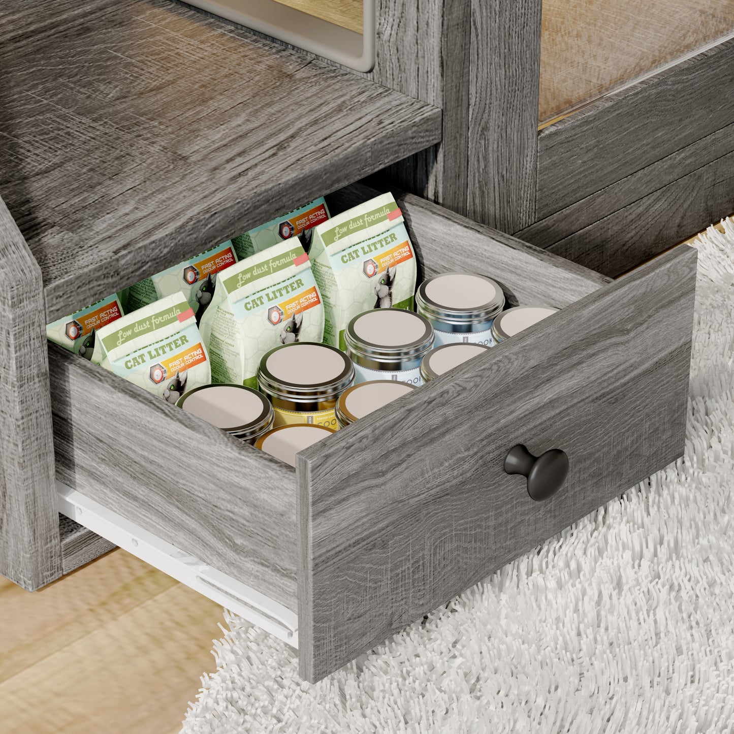 Nuvio LED Cat Litter Cabinet – Hidden Enclosure with Dual Drawers & Side Table Design - JUSTLIVE NESTJUSTLIVE NEST