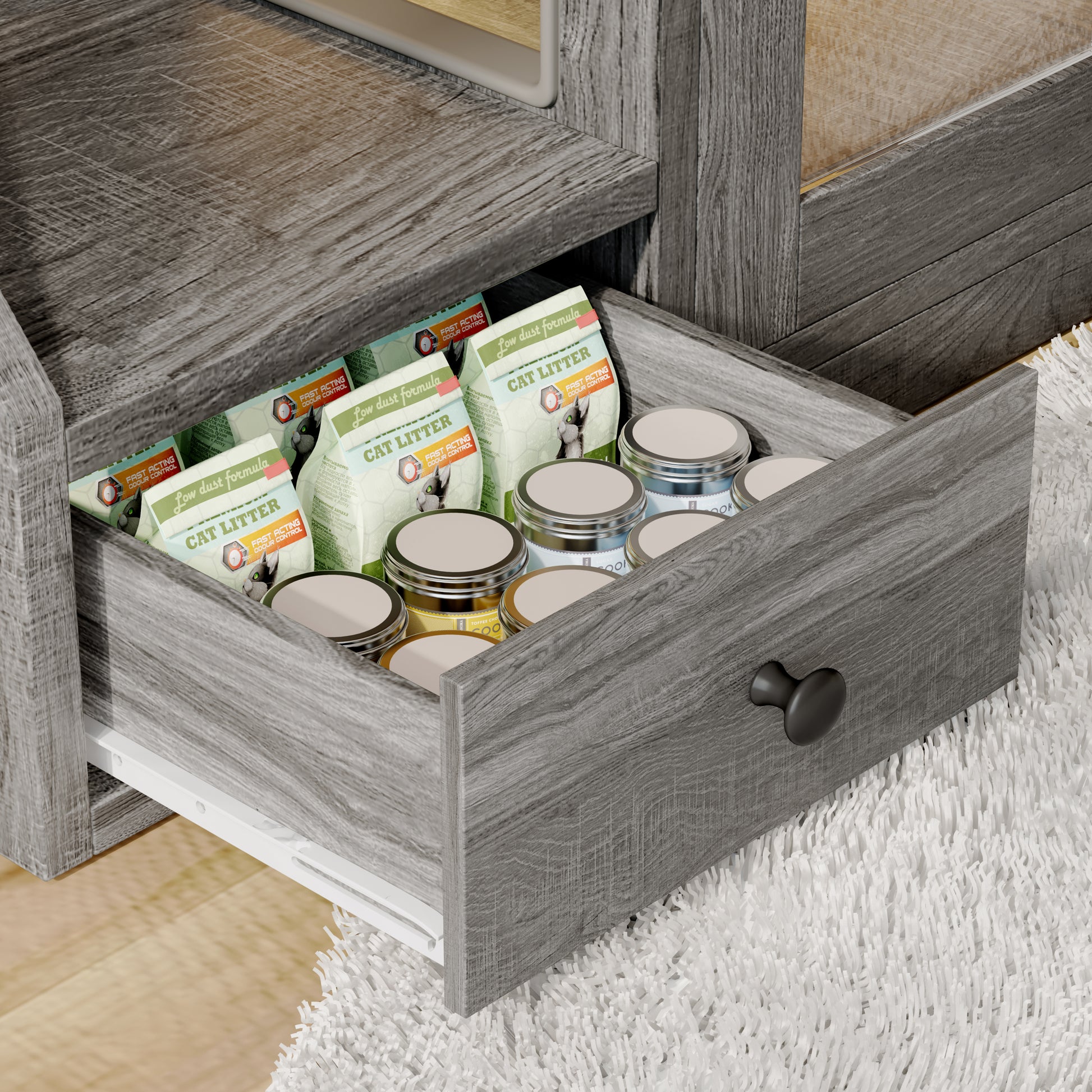 Nuvio LED Cat Litter Cabinet – Hidden Enclosure with Dual Drawers & Side Table Design - JUSTLIVE NESTJUSTLIVE NEST