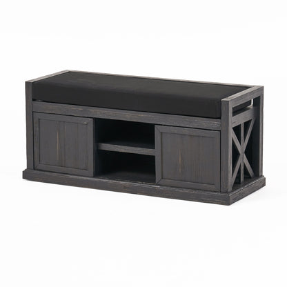 Tova Bench – Dark Gray Wood Seat with Dual Open Storage Shelves