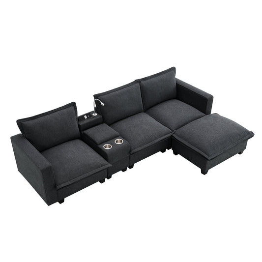 JUSTLIVE NEST® Celvara CloudTech Sofa – Modern Chenille Sectional with Console, USB, Reading Light & Cup Holders (109"x57")