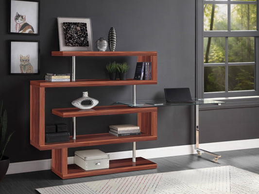 Bucklen Glass Desk – Clear Glass & Chrome Writing Desk with High Gloss Shelf