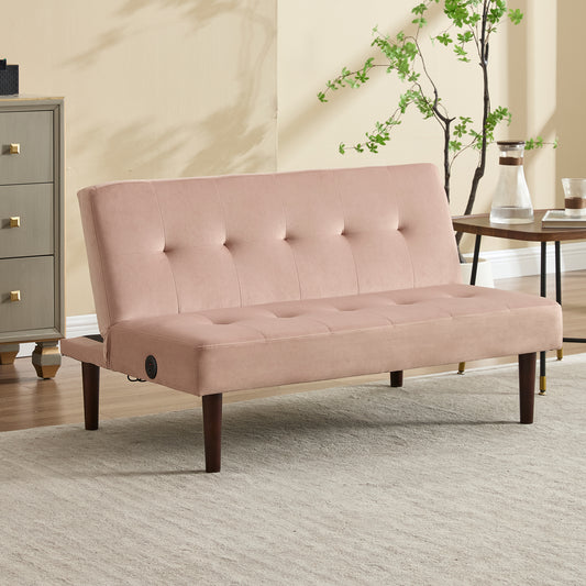 FlannelTech Recliner – PINK Foldable Lounge Sofa Bed with Adjustable Back & USB Charging for Modern Spaces