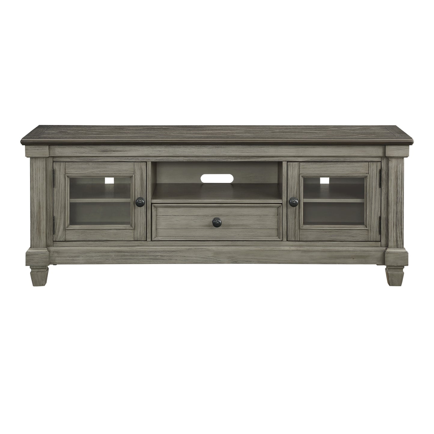 Rosvel Console – Coffee + Antique Gray Wood TV Stand with Drawers