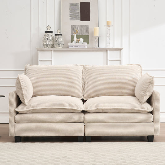 JUSTLIVE ‘Comfina Luxe” Modular Sofa – Velvet U-Shape | 2-Seater + Deep Seat + Cozy Pillows