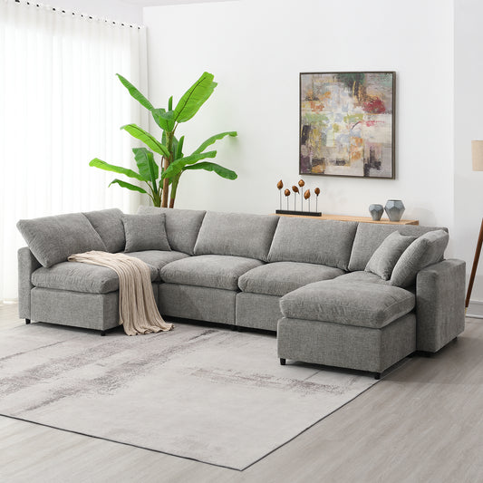 CloudWeave™ 6-Seat Harmony Lounge – Convertible Plush Sofa Set with Ottoman (3 Colors)